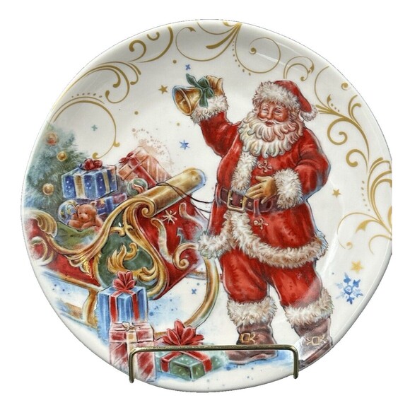 Southern Living Christmas Santa Stoneware Salad Plates Set of 2 New with Tags - Picture 2 of 8